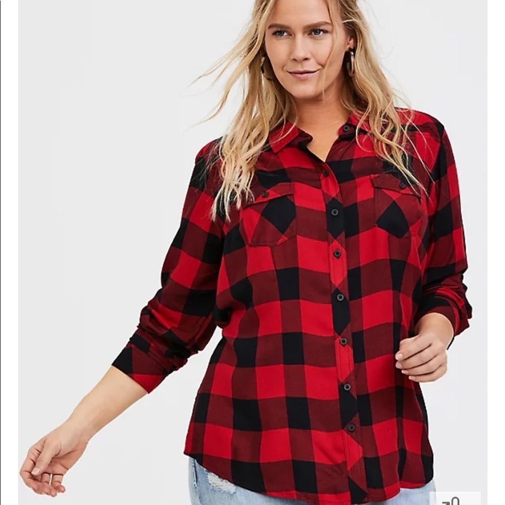 TORRID 'TAYLOR' RED PLAID TWILL‎ BUTTON FRONT SLIM FIT SHIRT